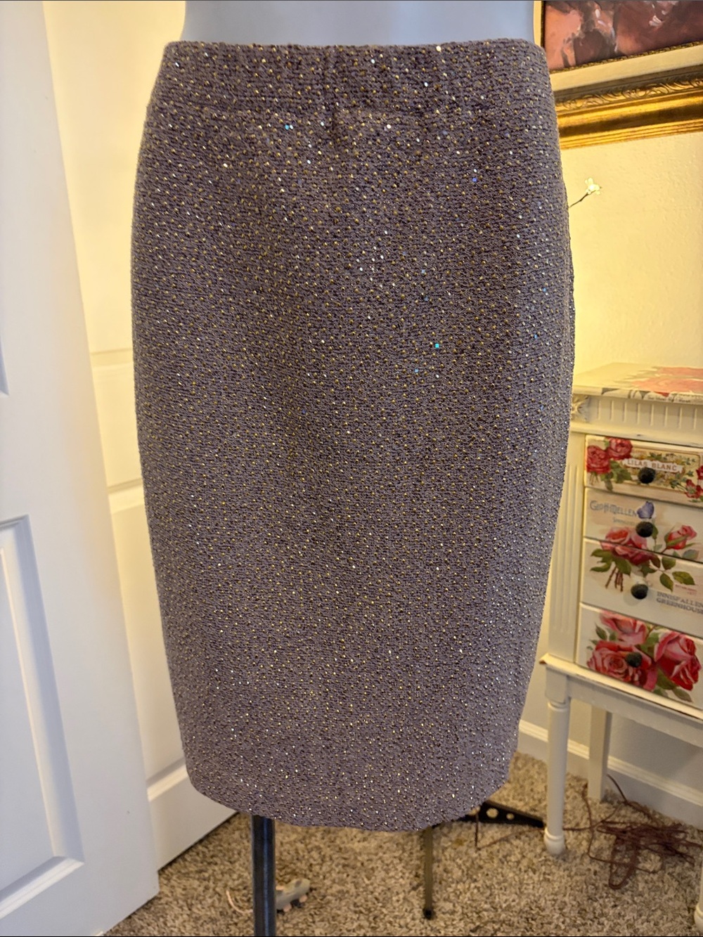 St. John Lavender Sparkle Tweed Pencil Skirt
